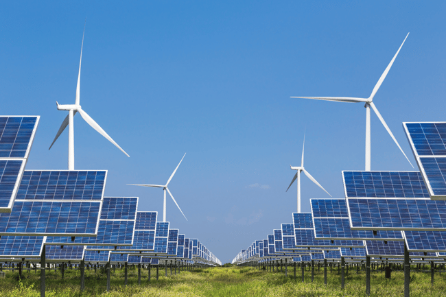 Solar panels and wind turbines